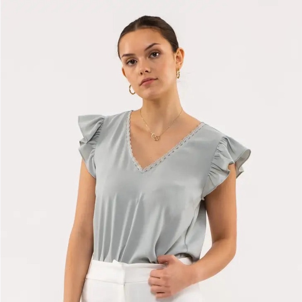 Sage Lace Back Top